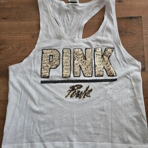 PINK Victoria's Secret Sequin White Tank Top